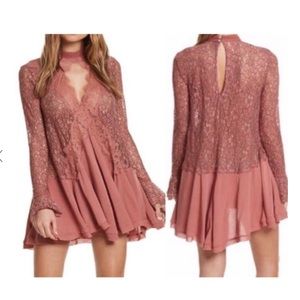 NWT Free People Dusty Mauve Lace Boho Dress